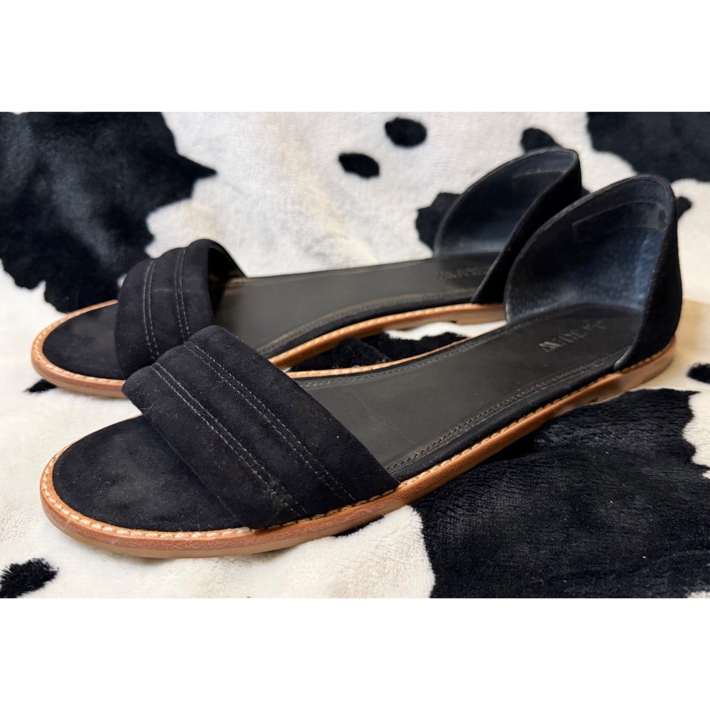 J.Crew Women Black‎ Suede d'Orsay Flat Sandals Open Toe Size 9.5